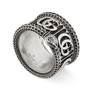 GUCCI GG Marmont Logo Snake 925 Sterling BiSilver Luxury  Jewelry Ring NWT ITALY